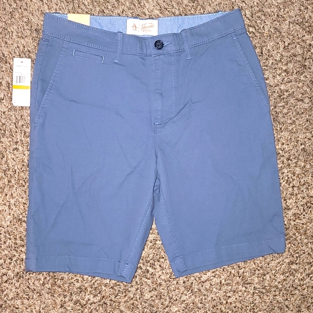Penguin shorts Bermuda blue stretch logo nwt New  pockets indigo